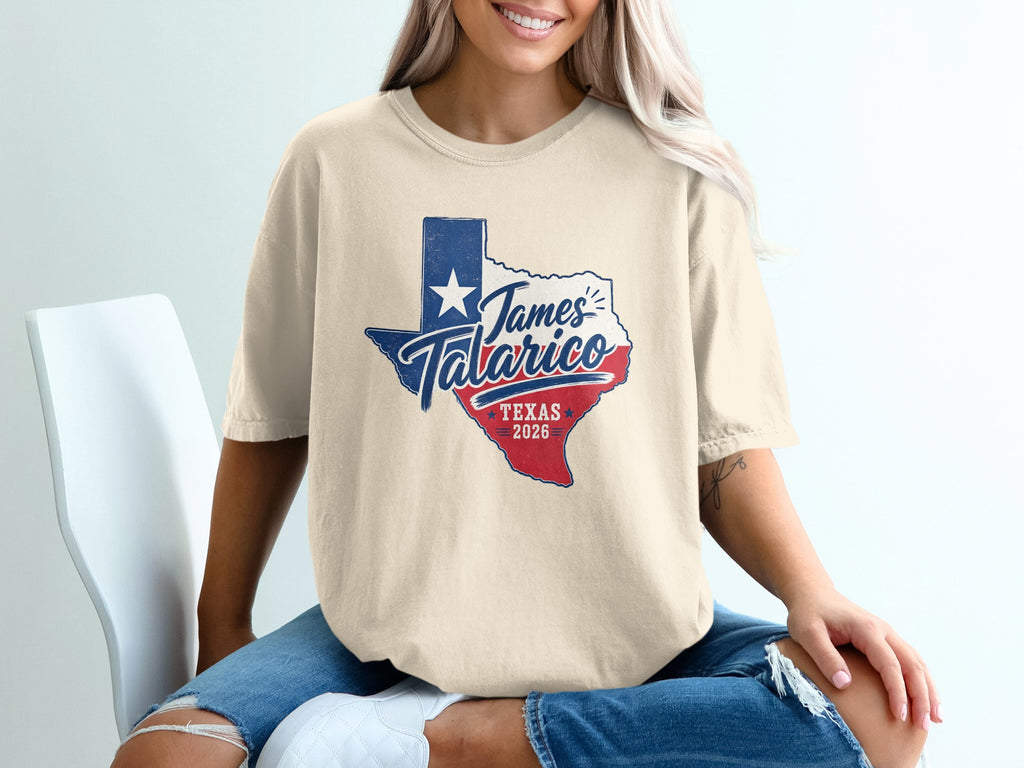 T-shirt with Texas outline, James Talarico, and Texas 2026.