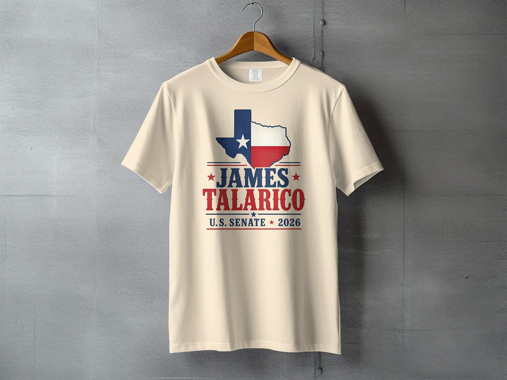 Cream t-shirt with Texas outline and "James Talario U.S. Senate 2026".