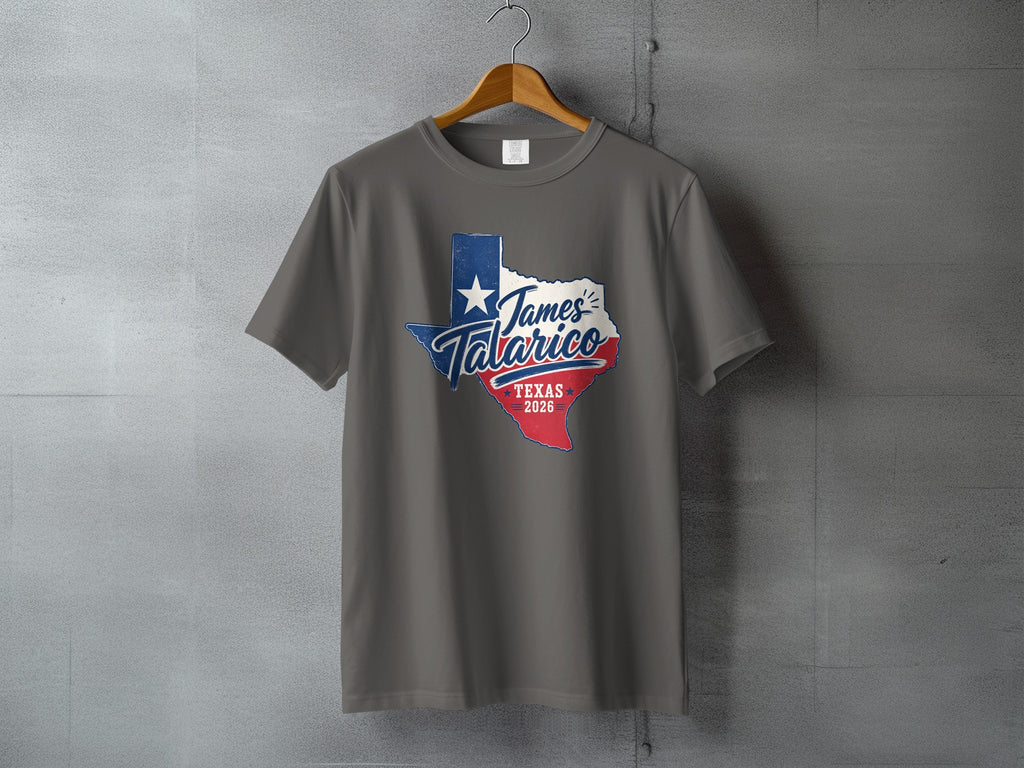 Gray t-shirt with Texas map graphic and "James Talarico Texas 2026" text.