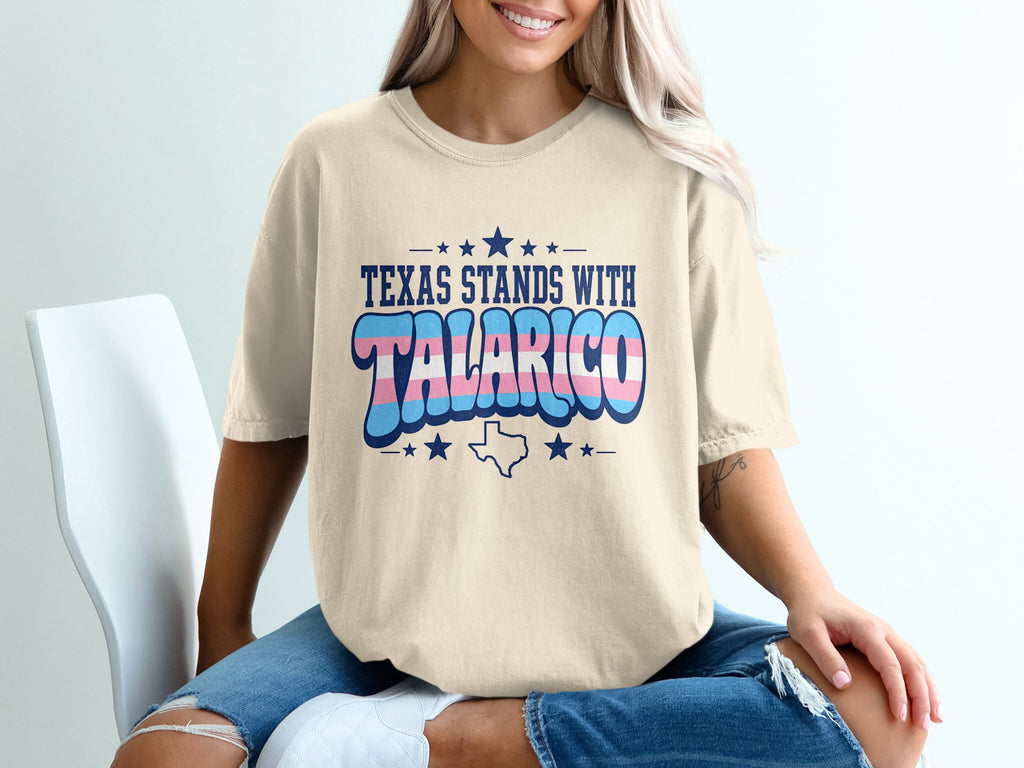 T-shirt with "Texas Stands with Talarico" text and Texas outline.