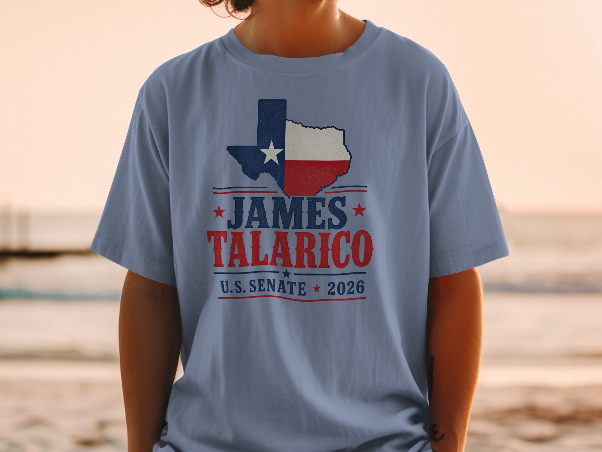T-shirt with Texas map, "James Talarico U.S. Senate 2026" text.